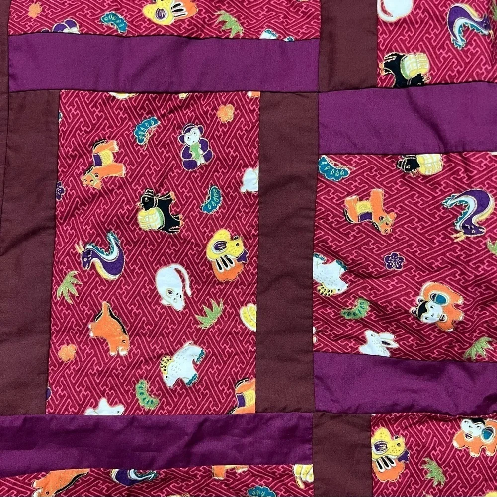 Patchwork Blanket Throw Multicolored Oriental 34 x 42 Animals